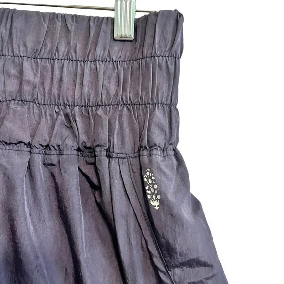 FREE PEOPLE THE WAY HOME SHORTS BLUE MEDIUM HIGH WAISTED NYLON SMOCKED WAISTBAND - Picture 3 of 8